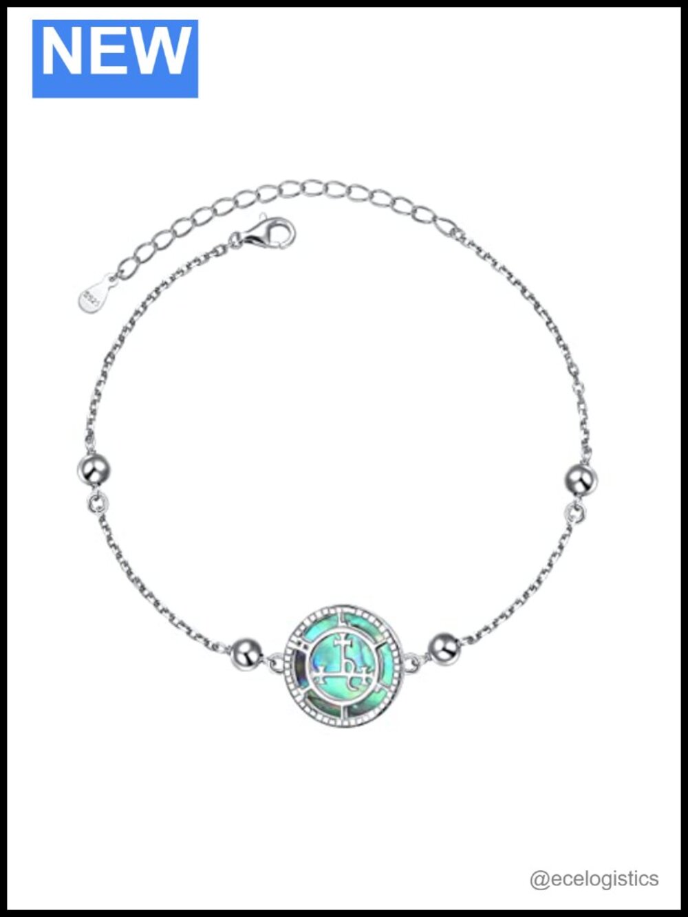 Sigil of Lilith Abalone Shell Bead Chain Bracelet 925 Sterling Silver 7+2